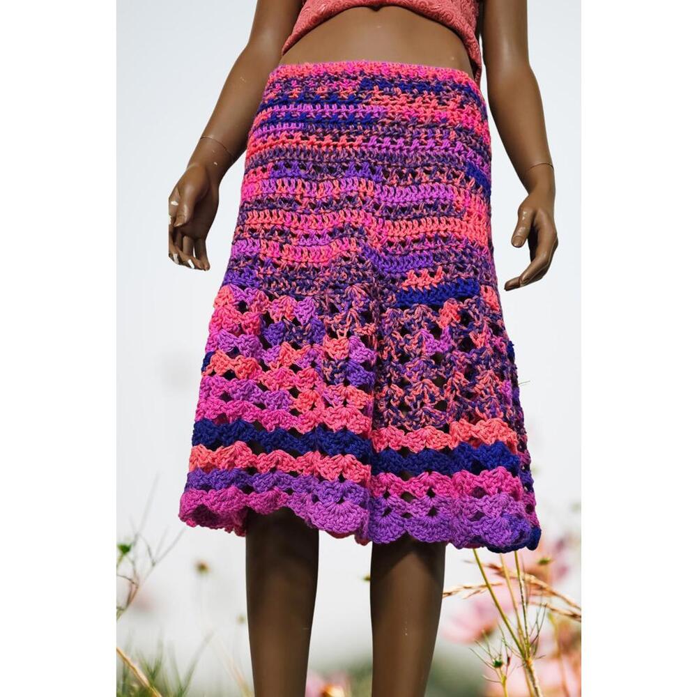 Vintage hand crochet see through skirt size in pictures bright ombre colors